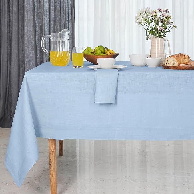 D'Moksha Homes Linen Tablecloth 60 x 120 Inch - 100% Pure Linen Powder Blue Table Cloth for Rectangle Tables - Machine Washable Cloth Tablecloth for Spring, Easter