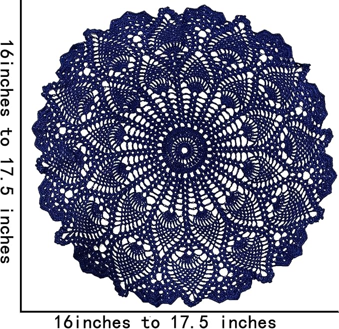 BIBITIME 16 to 17.5 inches Lace Placemats Table Doilies Round Handmade Crochet Doily Kitchen Coffee Cup Mug Mats Dinner Place Mats (1PC, Deep Blue)