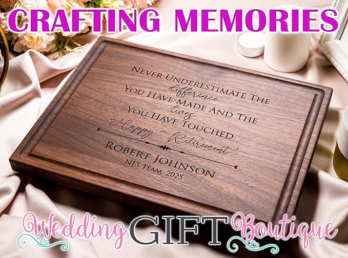 Personalized Retirement Cutting Board – Engraved Hardwood Plaque, Custom Corporate Farewell Gift, Goodbye Gift for Colleague, Appreciation Retirement 120