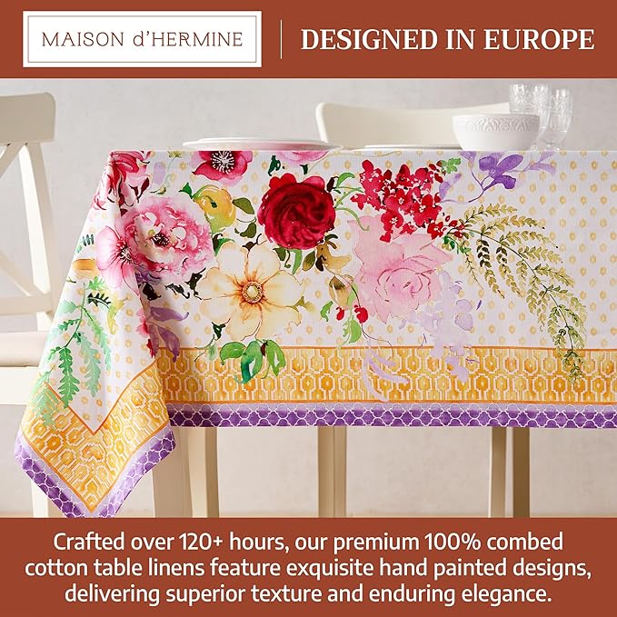 Maison d' Hermine Premium Table Cloth Square Table 100% Combed Cotton 70 x 70 Inches Tablecloth Reusable Decorative for Dining Room, Farmhouse, Home, Party, Festive & Wedding - Summer Joy