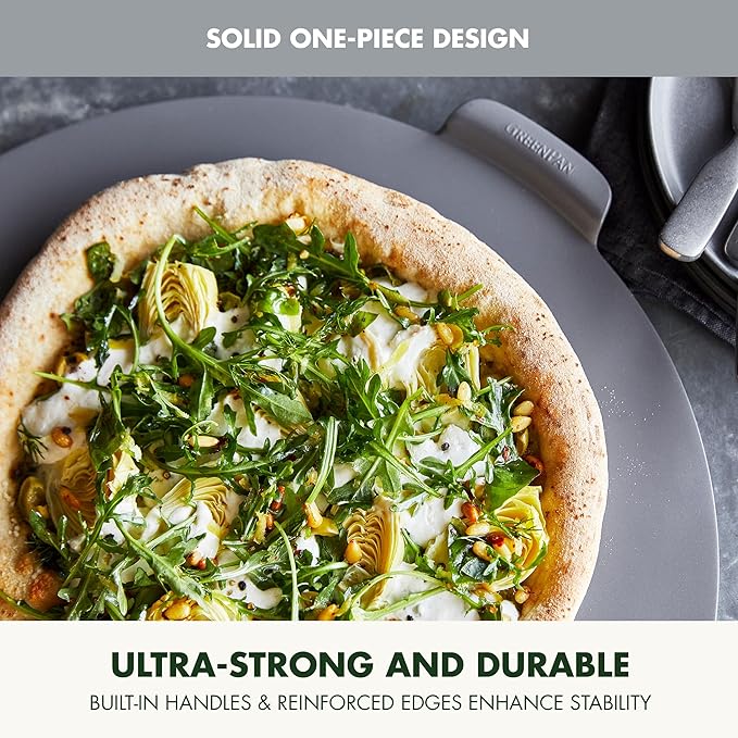 GreenPan Premiere Ovenware Healthy Ceramic Nonstick 16.5" Pizza Pan, PFAS-Free, Warp-Free Bakeware, Durable Quick Heating Baking Tray, Oven and Broiler Safe to 600F, Dishwasher Safe, Gray