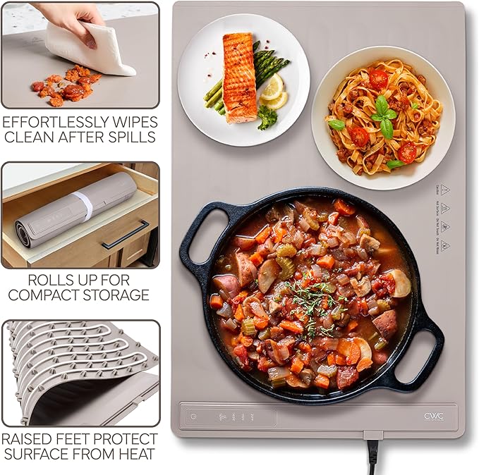 COOK WITH COLOR 350W Electric Food Warming Mat - Portable, Adjustable, Quick Heating Auto Shut-Off, Rollable Silicone Pad