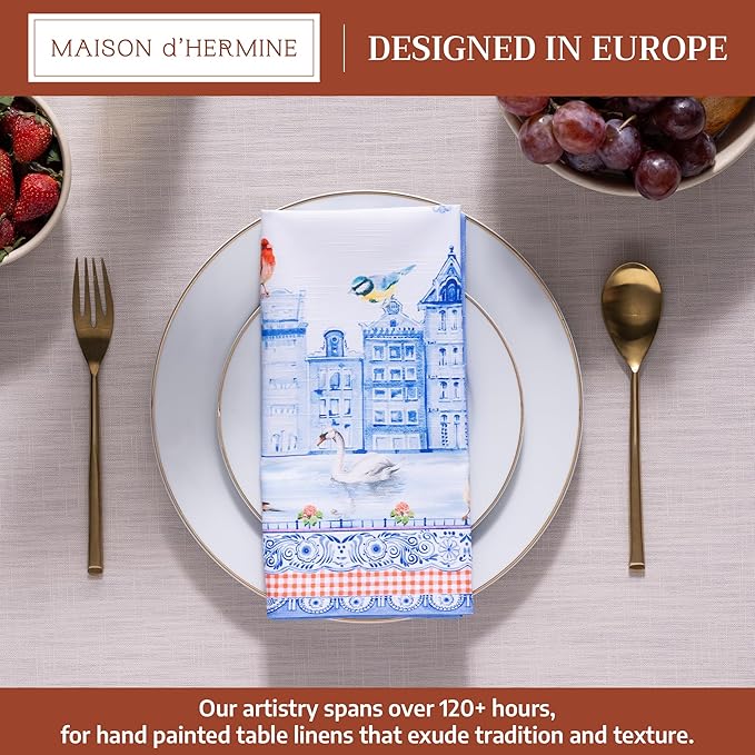 Maison d' Hermine Cloth Napkins Set of 4 100% Cotton Everyday Reusable Square Napkins Cloth Washable Dinner Wedding Restaurant Valentines Day Decorations Spring/Summer (Amsterdam Canals, 20" x 20")