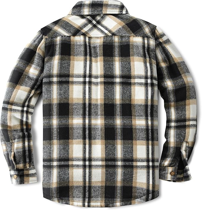 Men's Cotton Sherpa Lined Button Down Flannel Shirt Jacket Plaid Soft Outdoor Flannel Jacket Shirt