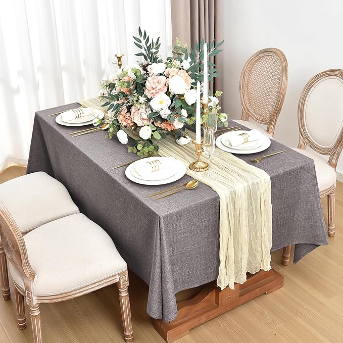 Fitable Faux Linen Tablecloths for Rectangle Tables: Water & Stain Resistant Farmhouse Table Cloth, Washable Burlap Textured Table Covers for Kitchen Dining Party(2 Pack, 52x70 Inch, Stone)