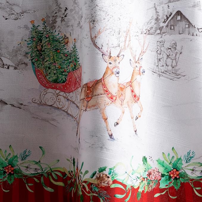 Maison d' Hermine Table Cloth Round Table 100% Cotton 63 Inches Fall Tablecloth Reusable Everyday Use for Thanksgiving Christmas Decorations Dining Farmhouse Party (Christmas Tradition)