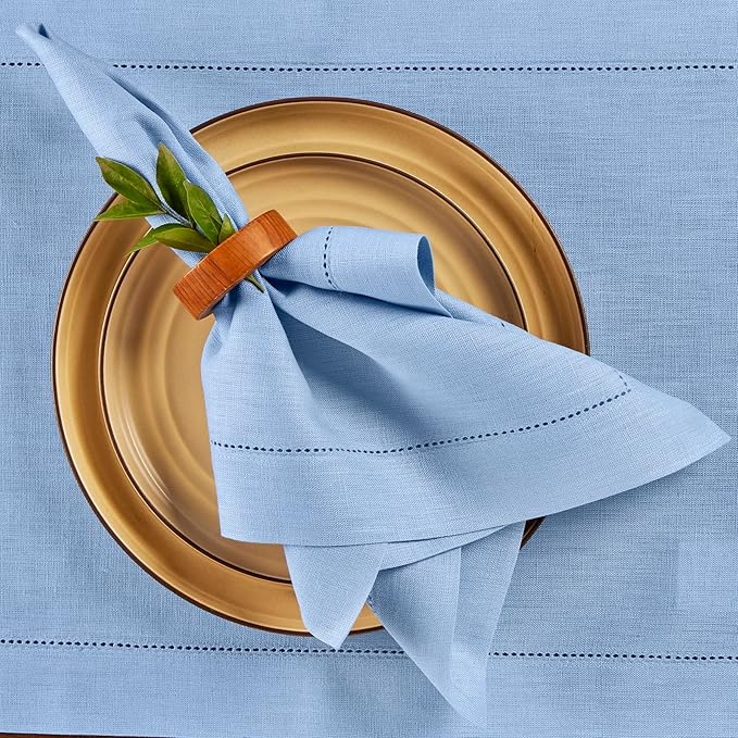 Solino Home Linen Cloth Napkins Set of 4-100% Pure Linen Cornflower Blue Dinner Napkins 20 x 20 Inch - Classic Hemstitch, Handcrafted and Machine Washable - Spring, Easter