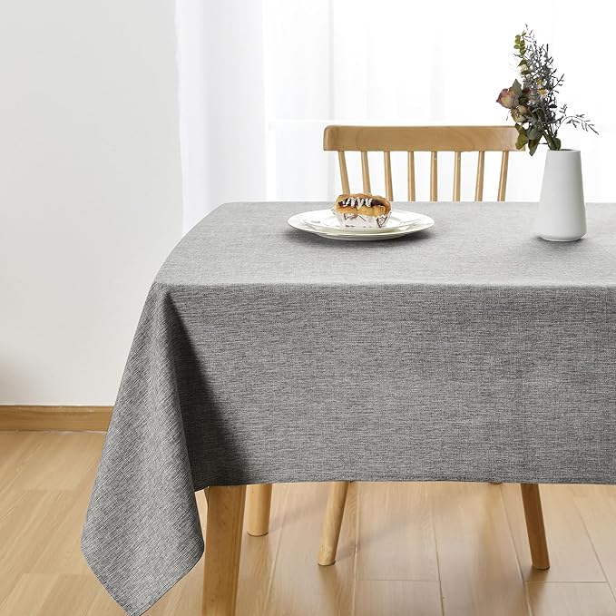 JIUZHEN Faux Linen Farmhouse Tablecloth Rectangular, Wrinkle Stain Resistant Table Cloth Rectangle Table Cover for Kitchen Dining, Holiday Party Dinner, Grey, 70 x 108 Inch