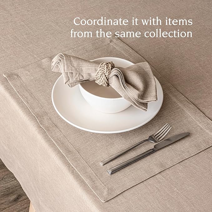Over&Back 100%-Linen Woven Tablecloth - Colorful Dining Room Table Cover - Mitered Corner Hems - Machine Washable - Kitchen and Home Decor - Taupe - 70x108