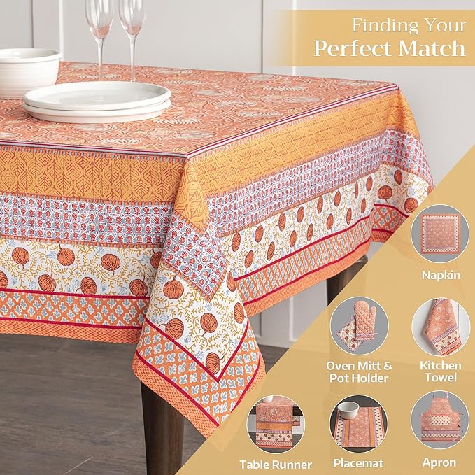 Maison d' Hermine Table Cloth Square Table 100% Cotton 54 x 54 Inches Fall Tablecloth Reusable Everyday Use for Thanksgiving Christmas Decorations Dining Farmhouse Party (Harvest Festival)