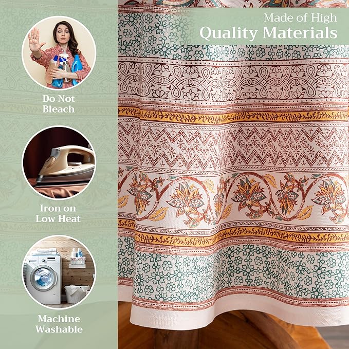 Maison d' Hermine Table Cloth Round Table 100% Cotton 69 Inches Fall Tablecloth Reusable Everyday Use for Thanksgiving Christmas Decorations Dining Farmhouse Party (Nila)