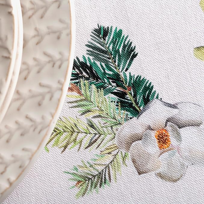 Maison d' Hermine Table Cloth Round Table 100% Cotton 69 Inches Fall Tablecloth Reusable Everyday Use for Thanksgiving Christmas Decorations Dining Farmhouse Party (Noel)