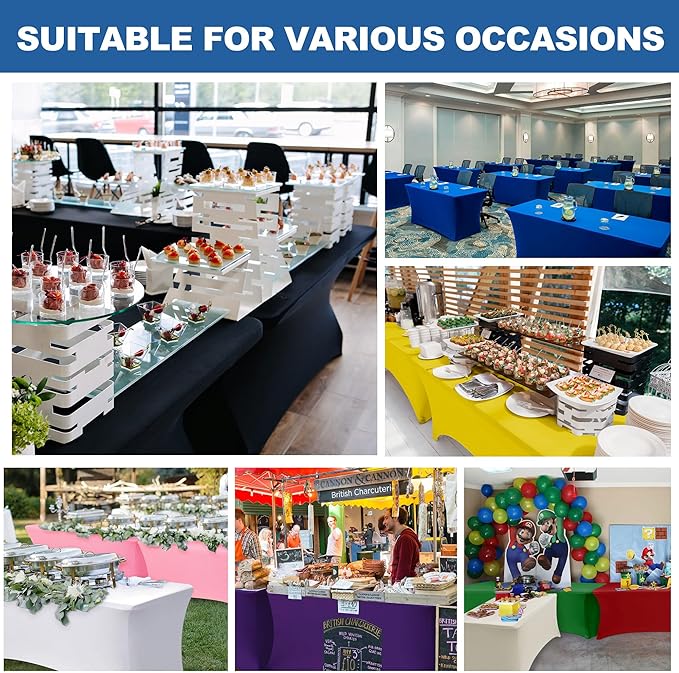 Spandex Table Cloths for 8 Foot Rectangle Tables-6 Pack Fitted Stretch Pink Table Covers-Elastic Folding Tablecloths for Party, Vendor Booth Display, Banquet Buffet Event, Craft Trade Show