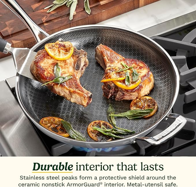 Cuisinart FusionElite+ Nonstick Tri-Ply Stainless Steel Skillet, 10″ Skillet Frying Pan with PURELYSEAR Ceramic Nonstick Technology, Scratch Proof, Cool Grip Handles, Dishwasher Safe