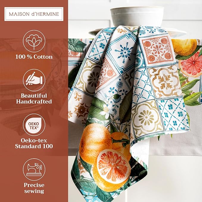 Maison d' Hermine Cloth Napkins Set of 4 100% Cotton Everyday Reusable Square Napkins Cloth Washable Dinner Party Wedding Restaurant Valentines Day Decorations Spring/Summer (Agrume, 20" x 20")