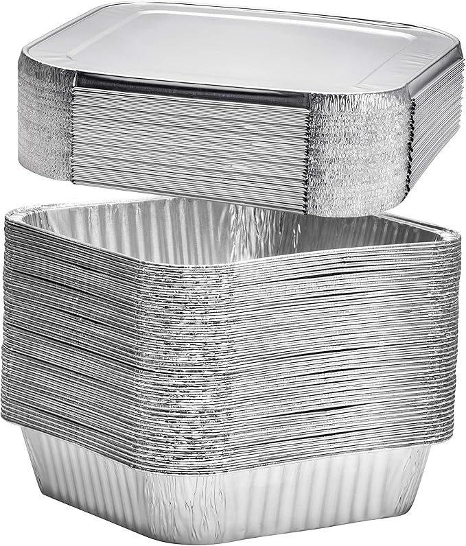 8x8 Disposable Aluminum Pans With Lids - 20 Pack Foil Pans For Cooking, Baking Cakes, Roasting & Homemade Breads - Disposable Food Containers With Foil Lids