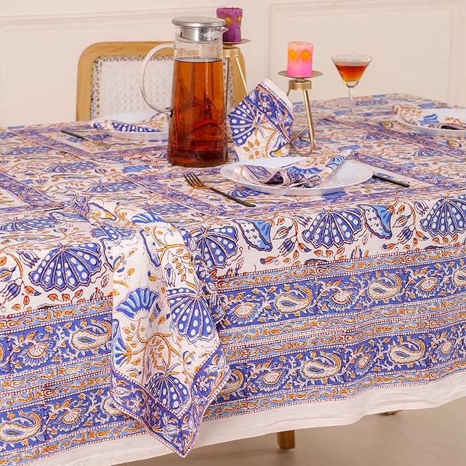 Hand Block Printed Table Cover - Exquisite Design, Premium Cotton Fabric, Perfect for Dining and Decor, Dining Table Linen(Orchid Purple,6 Seater 60 x 90 Inches Rectangle)