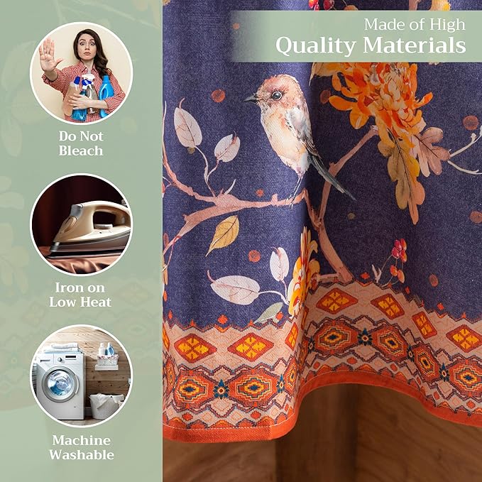 Maison d' Hermine Table Cloth Round Table 100% Cotton 69 Inches Fall Tablecloth Reusable Everyday Use for Thanksgiving Christmas Decorations Dining Farmhouse Party (Kelim - Infinity)