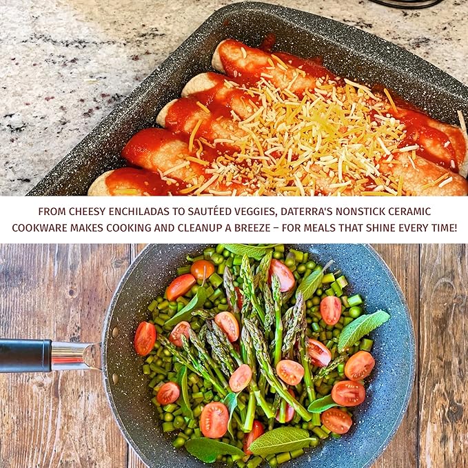 DaTerra Cucina Nonstick Supper Bundle – 11" Frying Pan with Lid & Roasting/Lasagna Pan – Oven Safe, Durable & Stylish - PTFE & PFOA Free - Made in Italy, Volcanic Black Speckled Ceramic