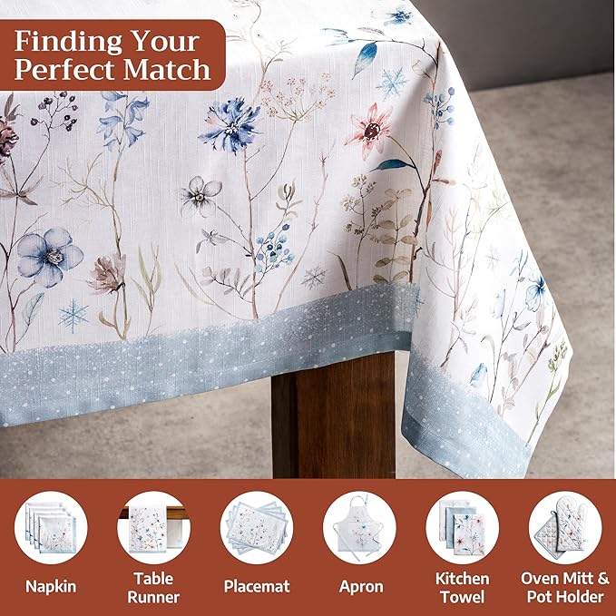 Maison d' Hermine Table Cloth Square Table 100% Cotton 54 x 54 Inches Fall Tablecloth Reusable Everyday Use for Thanksgiving Christmas Decorations Dining Farmhouse Party (Ice Florals)