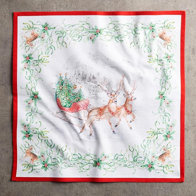 Maison d' Hermine Cloth Napkins Set of 4 100% Cotton for Thanksgiving Christmas Decorations Everyday Reusable Square Fall Napkins Cloth Washable Dinner Party (Christmas Tradition, 20"x20")