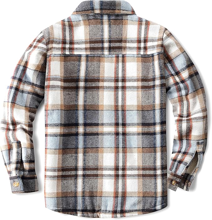 Men's Cotton Sherpa Lined Button Down Flannel Shirt Jacket Plaid Soft Outdoor Flannel Jacket Shirt