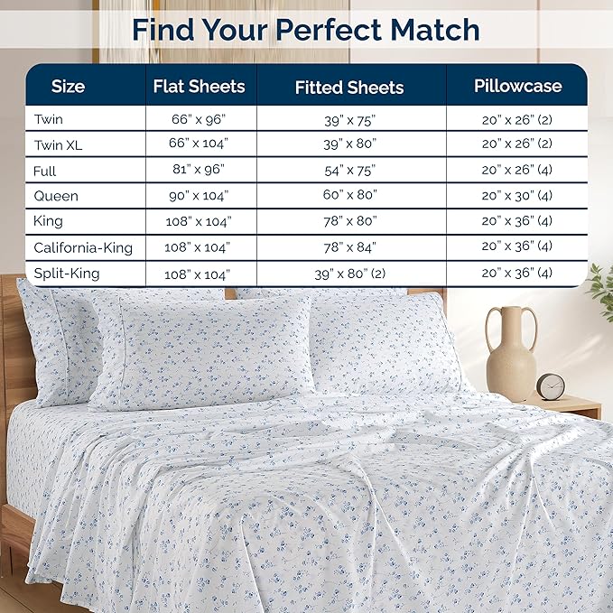 Casa Platino Queen Bed Sheets Set – 100% Cotton Sheets Queen with 4 Pillowcases, Ultra Soft & Breathable Cool Fabric, Tailored Fit with 15" Deep Pockets, Great Everyday Sheets – Floralis