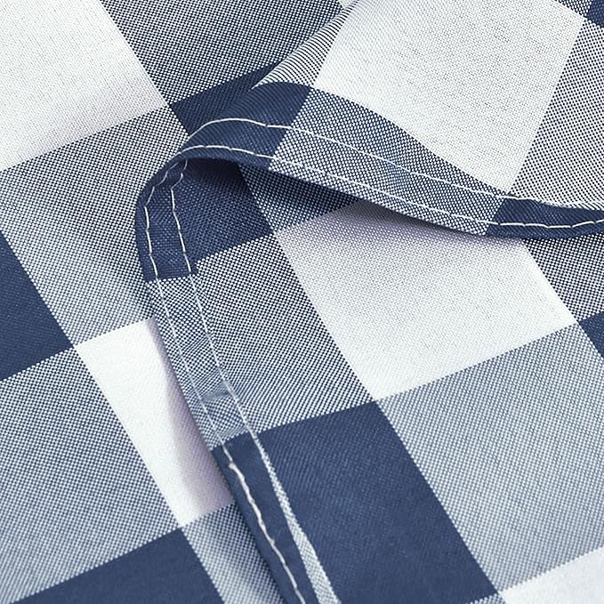 Hiasan Checkered Round Tablecloth 45 Inch - Waterproof Stain and Wrinkle Resistant Washable Fabric Table Cloth for Dining Room Party Outdoor Picnic, Navy Blue and White