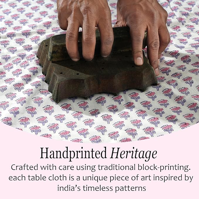 CPC Cotton Tablecloth 80x120 Inch Rectangle Indian Block Print Tablecloth- Pink Washable Wedding Table Cover for Thanksgiving/Christmas- Pink Sapphire