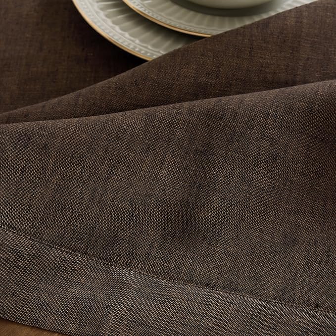 Solino Home Linen Tablecloth 60 x 120 Inch - 100% Pure Linen Chambray Brown Table Cloth for Rectangle Tables - Athena, Machine Washable Tablecloth