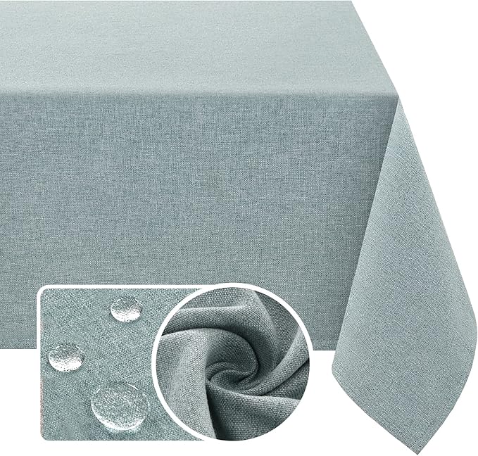 H.VERSAILTEX Linen Textured Tablecloth 60 x 60 Waterproof Decorative Table Cloth Spill-Proof Linen Look Cover for Party Table Extra Soft and Thick Fabric Wrinkle Free, Heather Aqua Gray
