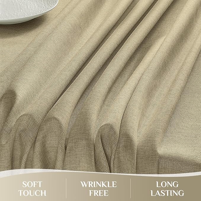 Softalker Rectangular Tablecloth 60x120 inch Faux Linen Table Cloth Outdoor Waterproof Stain and Wrinkle Resistant Table Cover for 6/8/10 Foot Rectangle Large Tables for Party Graduation, Khaki