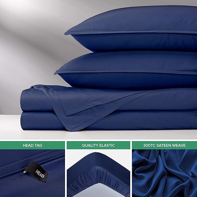 Pure Bamboo Full Sheets, Genuine 100% Organic Viscose Derived from Bamboo Bed Sheet Set, Luxuriously Soft & Cooling, Double Stitching, 2 Year Quality Promise (Full, Cobalt Blue)