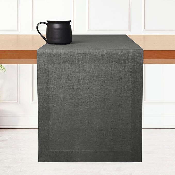 D'Moksha Homes Linen Charcoal Grey Table Runner 90 Inches Long - 100% Pure Linen 14 x 90 Inch Table Runner for Dining, Spring, Easter - Machine Washable