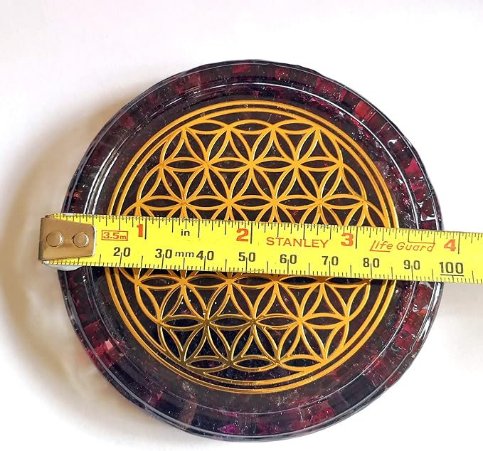 Large 4" Garnet Crystals Flower of Life Coaster Water Charging Plate Energy Dome
