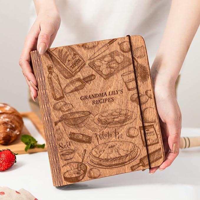ENJOY THE WOOD Wooden Blank Recipe Book Binder - Personalized Recipe Notebook - Family Cookbook Journal Custom Sketchbook To Write In Organizer by Enjoy The Wood (Potato Pie, Medium (A5))