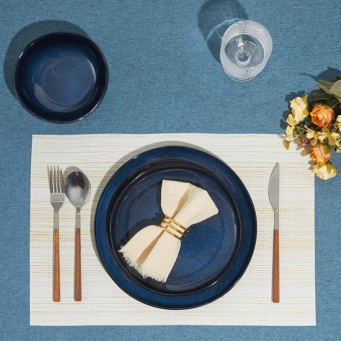 24 Pieces Dinnerware Set for 6 with Pasta Bowls, Complete Ceramic Dish Set, Stackable & Glossy Stoneware Plate and Bowl Set for Effortless Everyday Hosting, Starry Blue