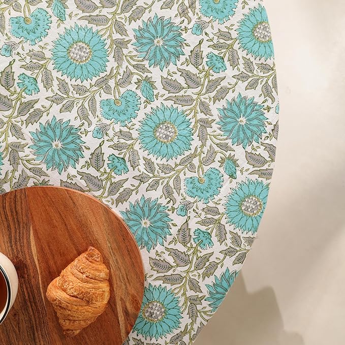 Hand Block Printed Table Cover - Exquisite Design, Premium Cotton Fabric, Perfect for Dining and Decor, Dining Table Linen (Flamingo Bloom, 6 Seater 72 Inches Round)