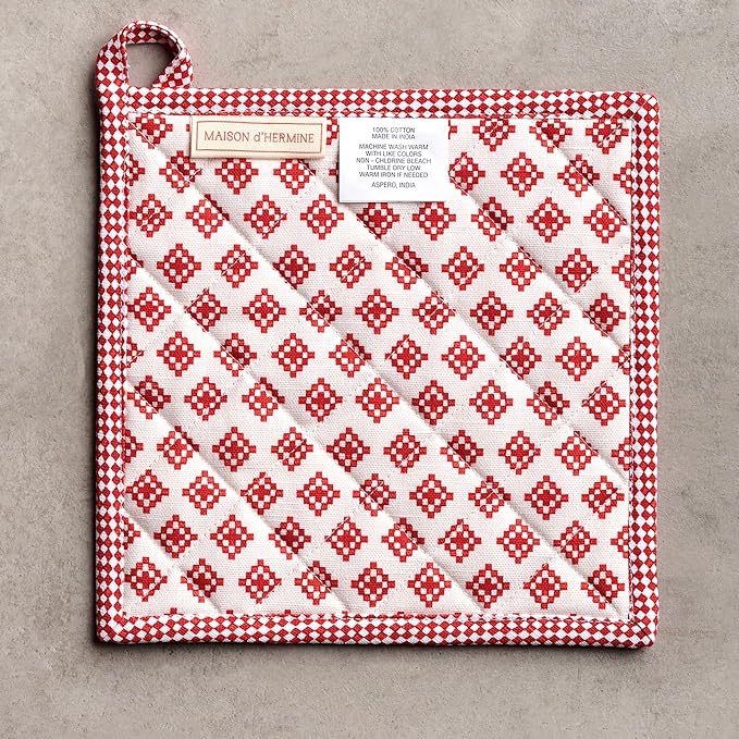 Maison d' Hermine Pot Holders Set 100% Cotton Heat Resistant Potholders 8" x 8" Hot Pads with Loop for Thanksgiving Christmas Decorations BBQ Baking Handling Hot Pans (Pack of 2, Rural Christmas)