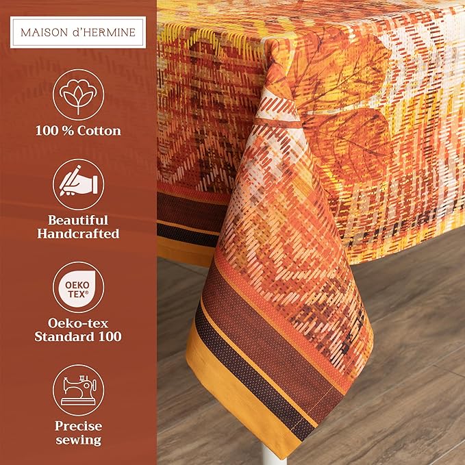Maison d' Hermine Table Cloth Rectangle Table 100% Cotton 60 x 90 Inches Fall Tablecloth Reusable Everyday Use for Thanksgiving Christmas Decorations Dining Farmhouse Party (Thanksgiving Tartan)