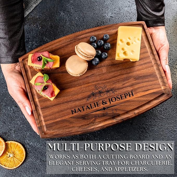 Personalized Cutting Board - Wooden Customized Gifts for Kitchen & Charcuterie - Custom Wedding, Newlyweds, Bridal Showers, Anniversary, Housewarming, Engagement Gift for Couples, Valentines Day Gifts