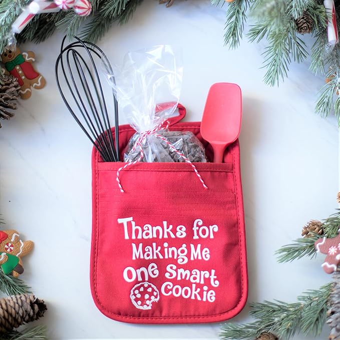 Teacher Appreciation Gift for Women - Thank You Present Potholder - One Smart Cookie Oven Mitt - Set of 2 (One Smart Cookie w/ Keychain)