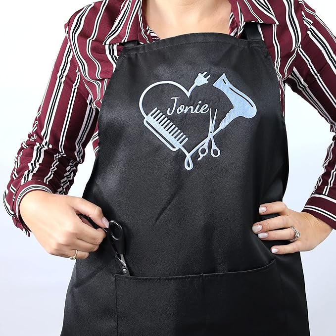 Personalized Custom Embroidered Black Hair Stylist Apron - Beauty Salon - Barber - Cosmetology - Men & Women