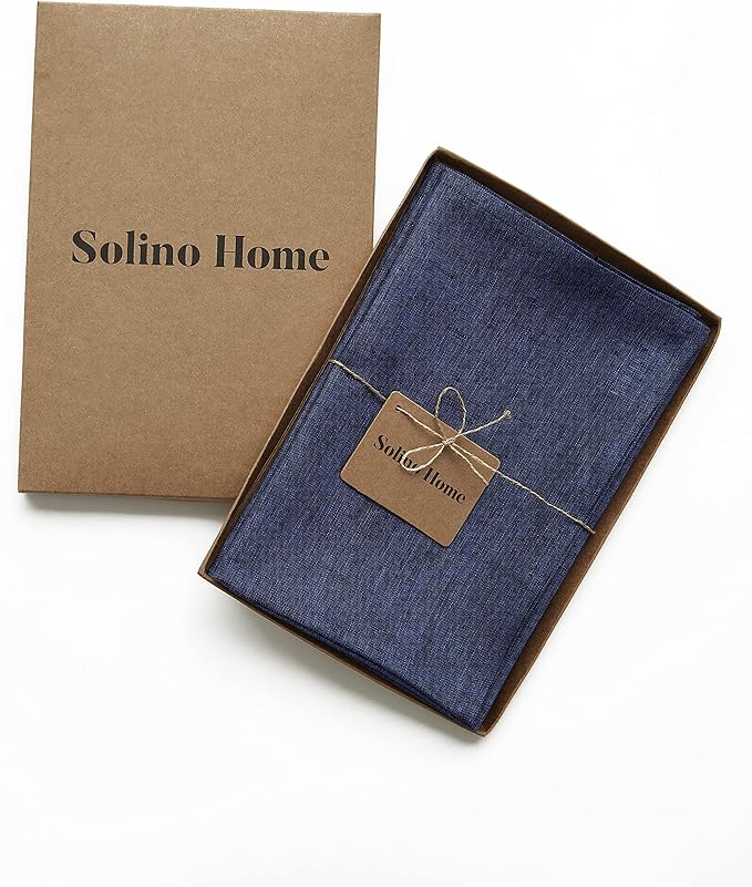 Solino Home Linen Cloth Napkins Set of 4-100% Pure Linen Chambray Navy Dinner Napkins 20 x 20 Inch for Winter, Spring - Athena, Handcrafted and Machine Washable