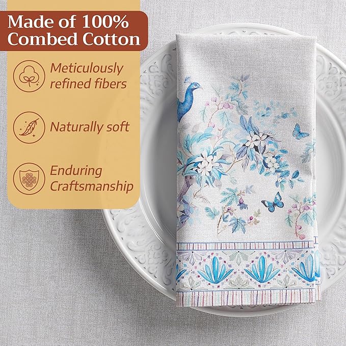 Maison d' Hermine Napkin 100% Combed Cotton Premium Cloth Napkin Decorative Washable Napkins Set of 4 for Home, Kitchen, Dining, Cocktail Parties & Camping - Peacock Utopia (20”X20”)
