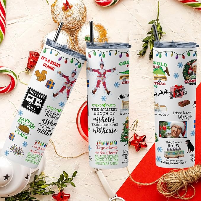 Christmas Vacation Tumbler – Funny Holiday Gift for Men Women Coworkers – Classic 80s Christmas Movie Quotes Inspired Cup – Perfect for Hot Cocoa, Coffee, or Holiday Spirits - 20 Oz