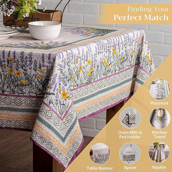 Maison d' Hermine Table Cloth Rectangle Table 100% Cotton 60 x 108 Inches Tablecloth Reusable Decorative for Dining Room Farmhouse Home Valentines Day Decorations Spring Summer - Fanny Lavender