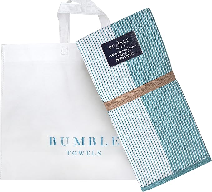 Premium Kitchen Towels (20”x 28”, 6 Pack) | Large Cotton Dish Towels | Flat & Terry Highly Absorbent Kitchen Linen Set with Hanging Loop | Aqua