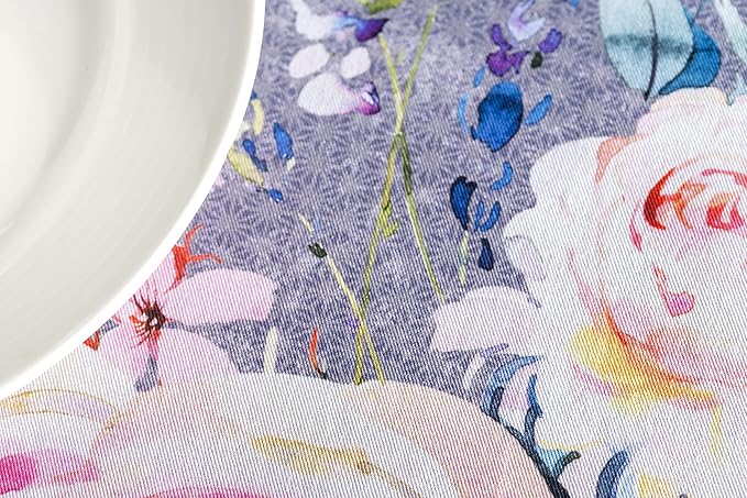 Maison d' Hermine Table Cloth Round Table 100% Cotton 63 Round Inches Tablecloth Reusable Decorative for Dining Room Home Valentines Day Decorations Spring Summer- Sweet Rose Lavender - Country Garden
