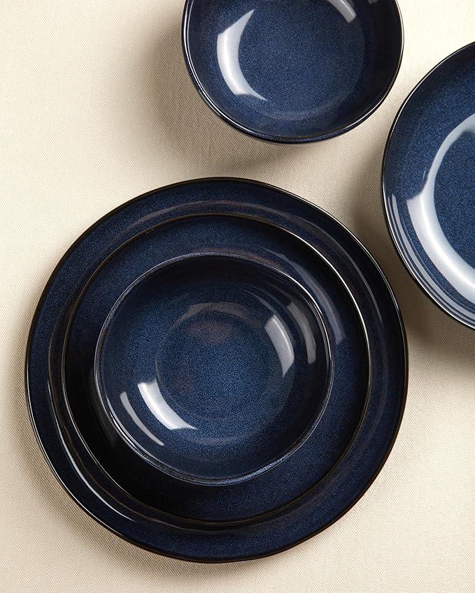 Extra Large Dinnerware Set for 12, 36 Pieces Ceramic Plates and Bowls Set, Kitchen Dish Set, Microwave & Dishwasher Safe Dishware, Ocean-Inspired Stoneware for Big Gatherings, Starry Blue